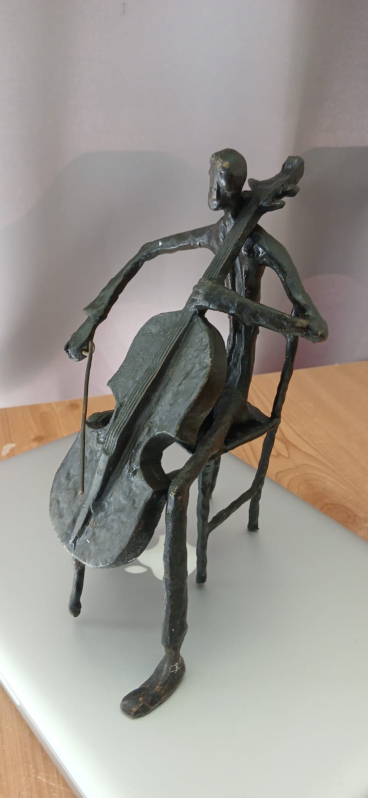 Unique Handcrafted Metal Cello Player Sculpture