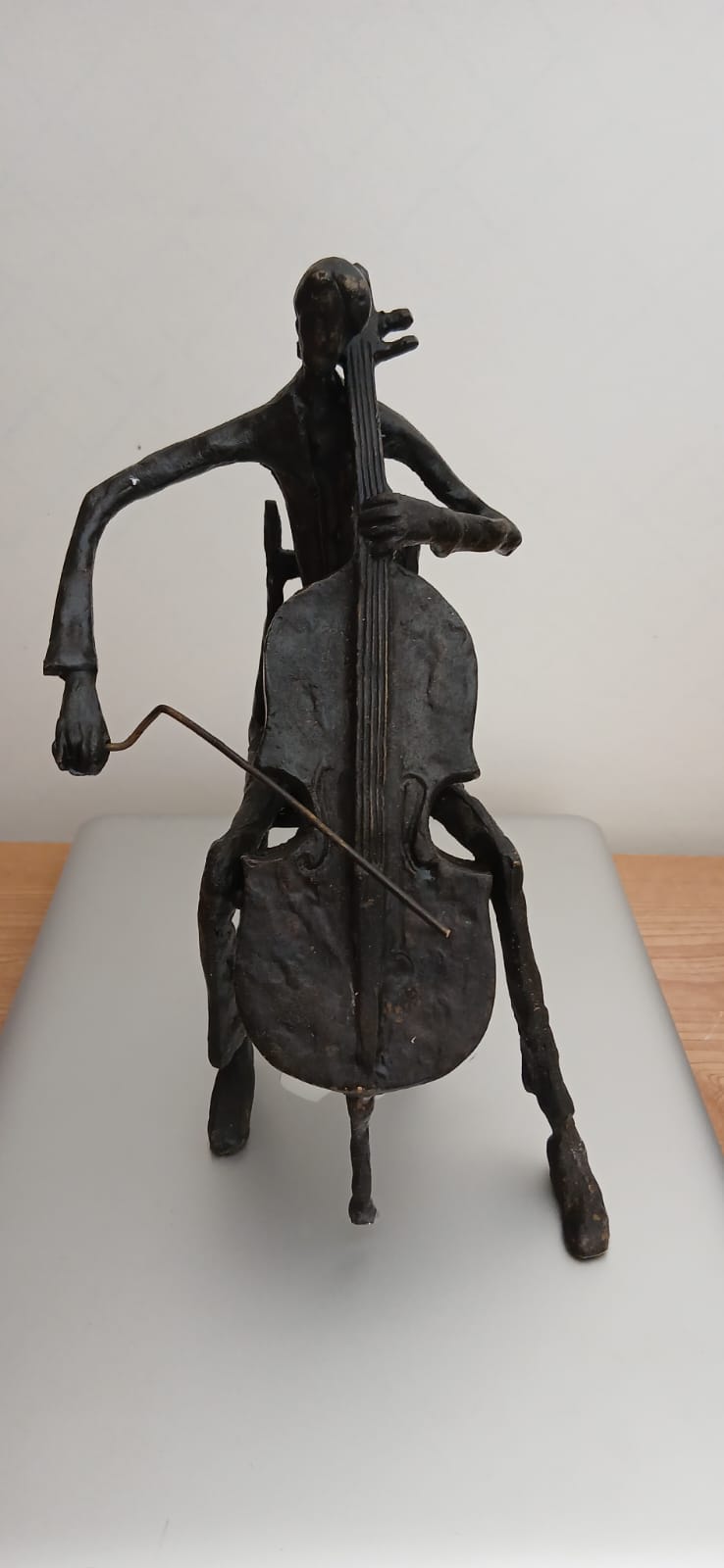 Unique Handcrafted Metal Cello Player Sculpture