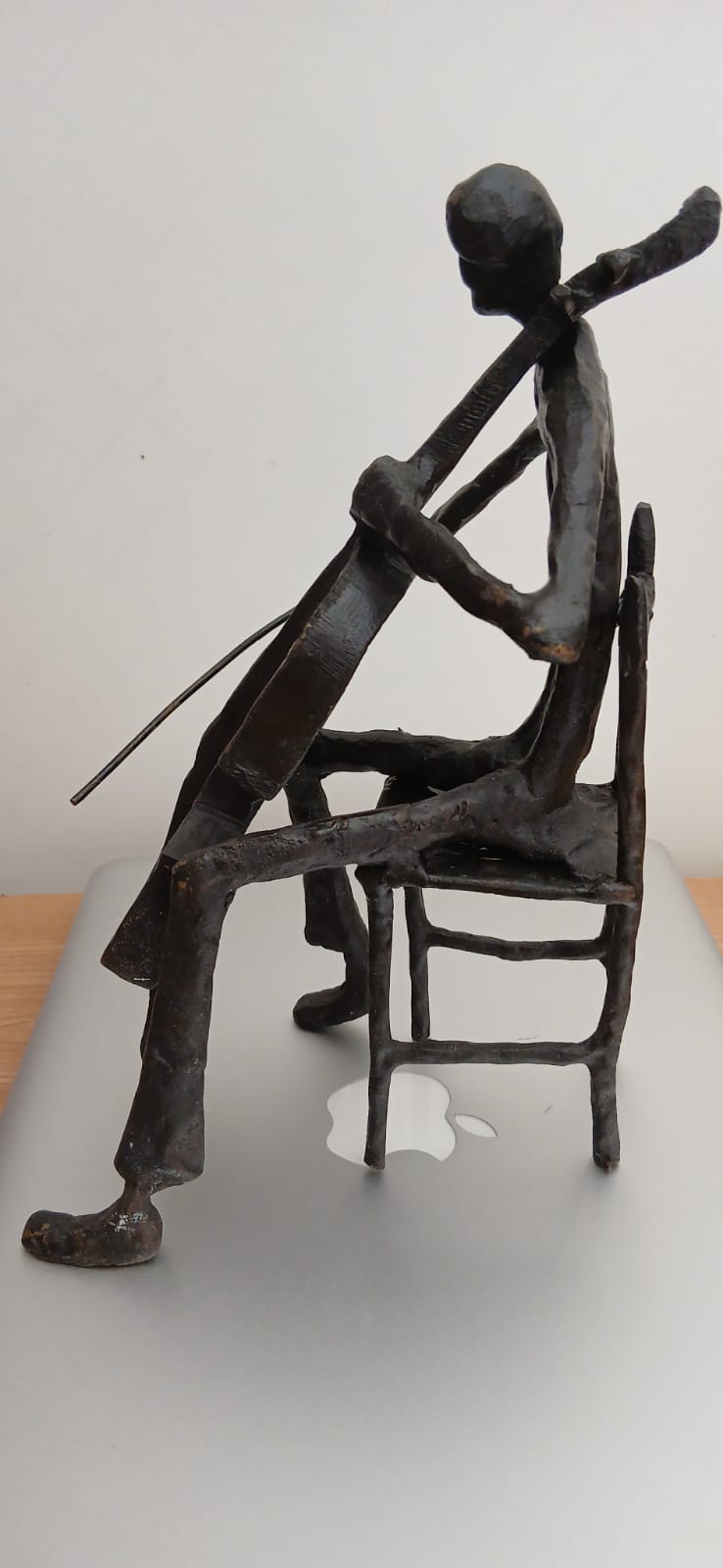 Unique Handcrafted Metal Cello Player Sculpture